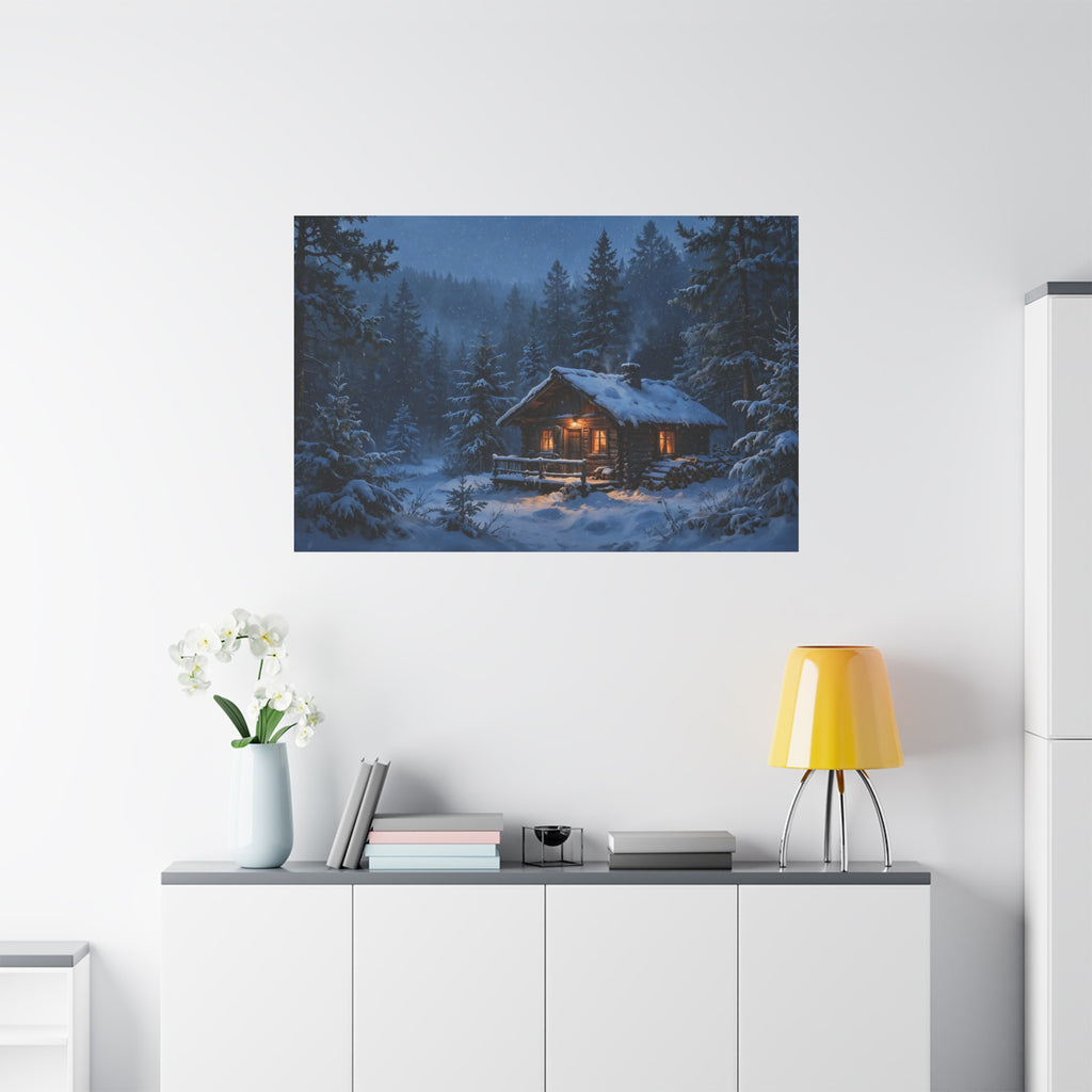 Cabin in the Pines Canvas Print — Snowy Cabin Winter Landscape Wall Art