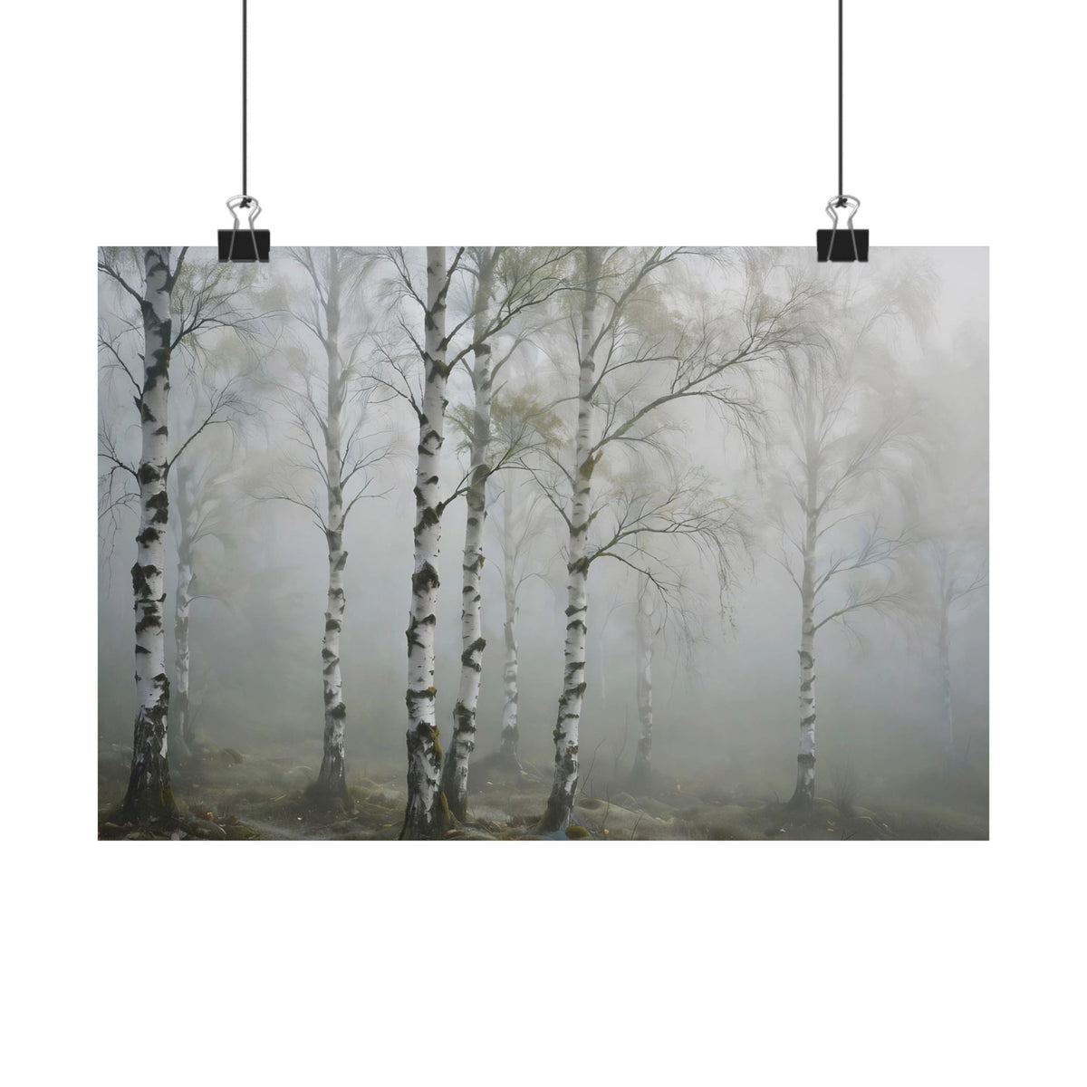 Birch Grove in Fog Art Print — Foggy Birch Trees Poster