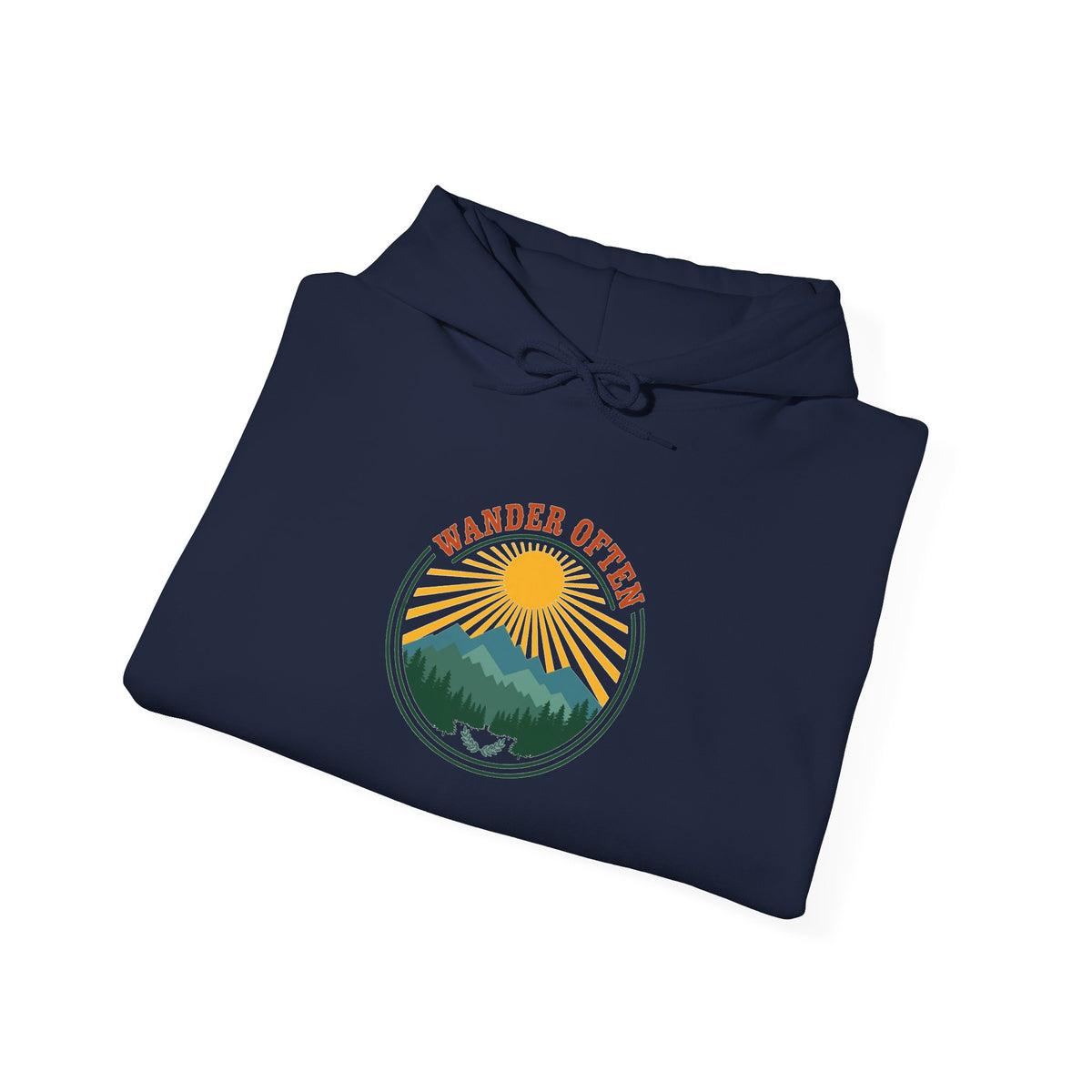 Retro wanderlust badge graphic on a Wander Wild Co vintage pullover hoodie