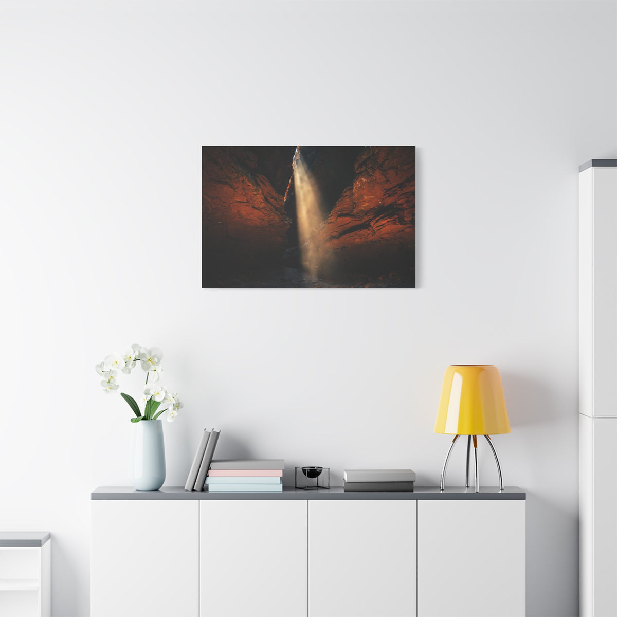 Slot Canyon Light Canvas Print — Red Rock Canyon Sunbeam Wall Art