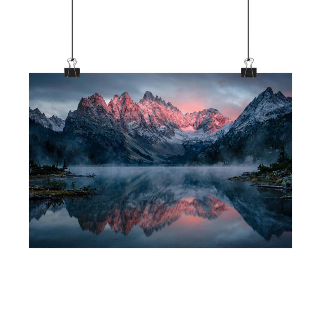 Alpine Dawn Art Print — Alpenglow Mountain Lake Poster