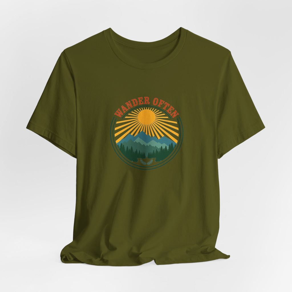 Retro wanderlust badge graphic on a Wander Wild Co vintage classic tee