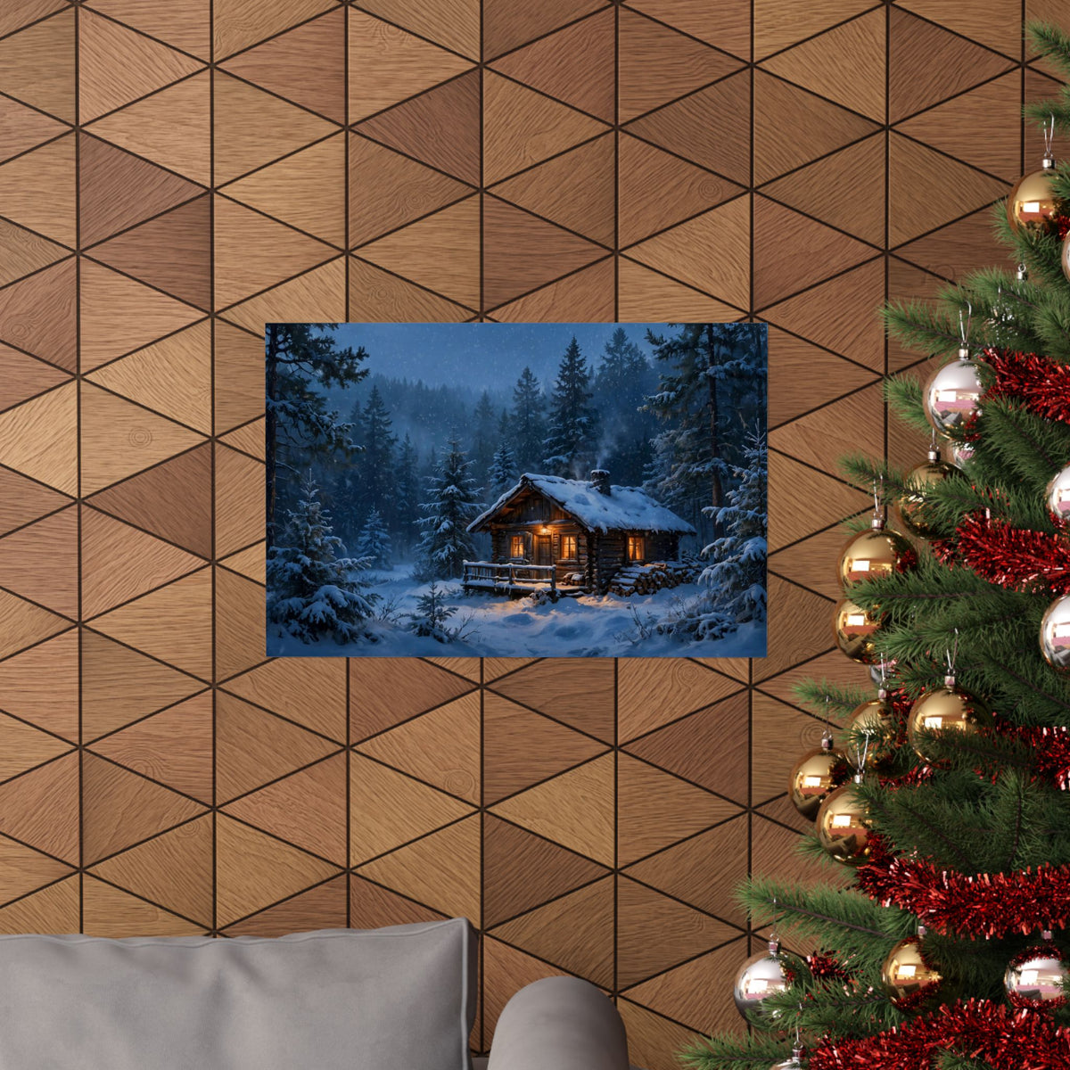Cabin in the Pines Art Print — Cozy Snowy Cabin Poster
