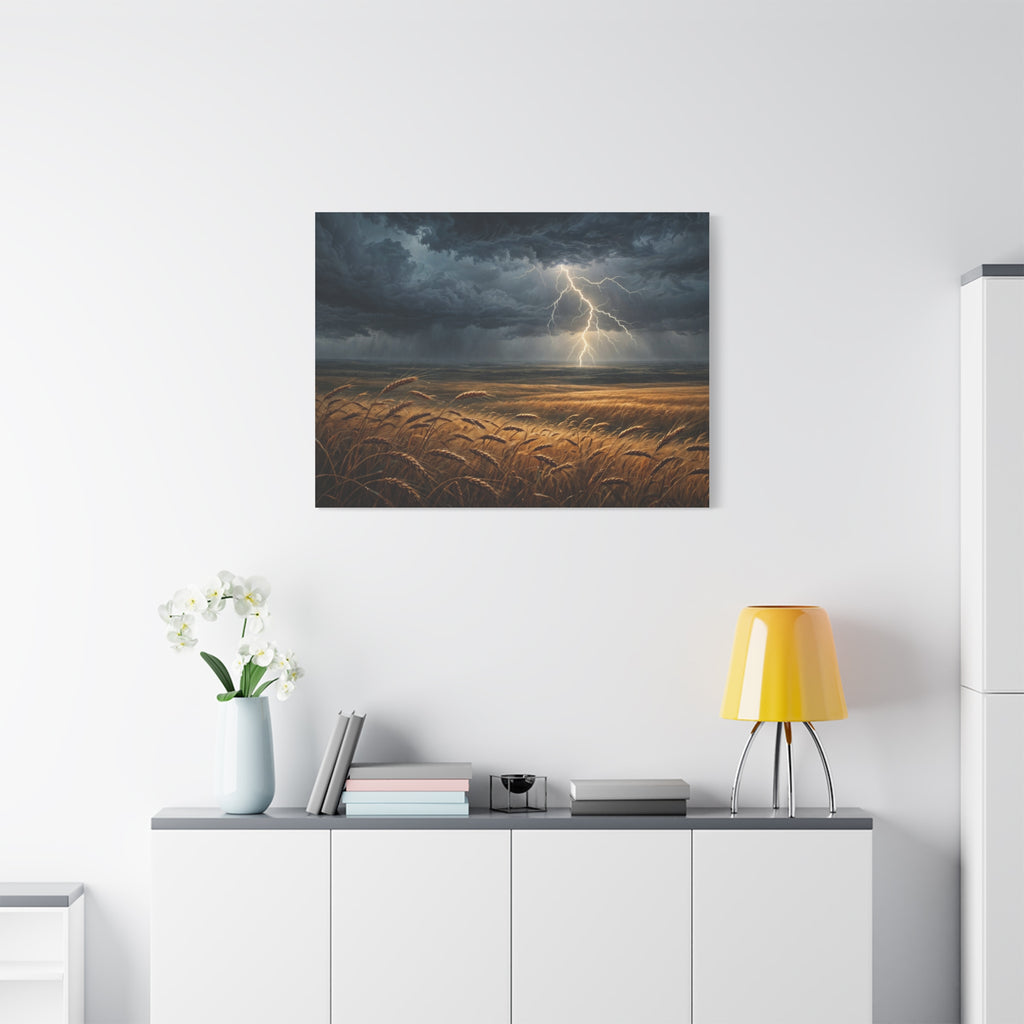 Storm Over the Plains Canvas Print — Lightning Storm Landscape Wall Art