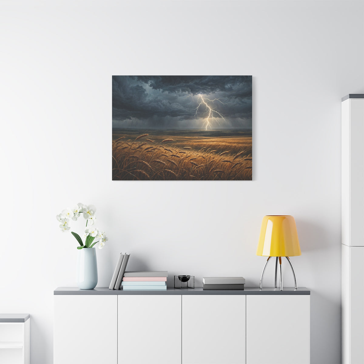 Storm Over the Plains Canvas Print — Lightning Storm Landscape Wall Art