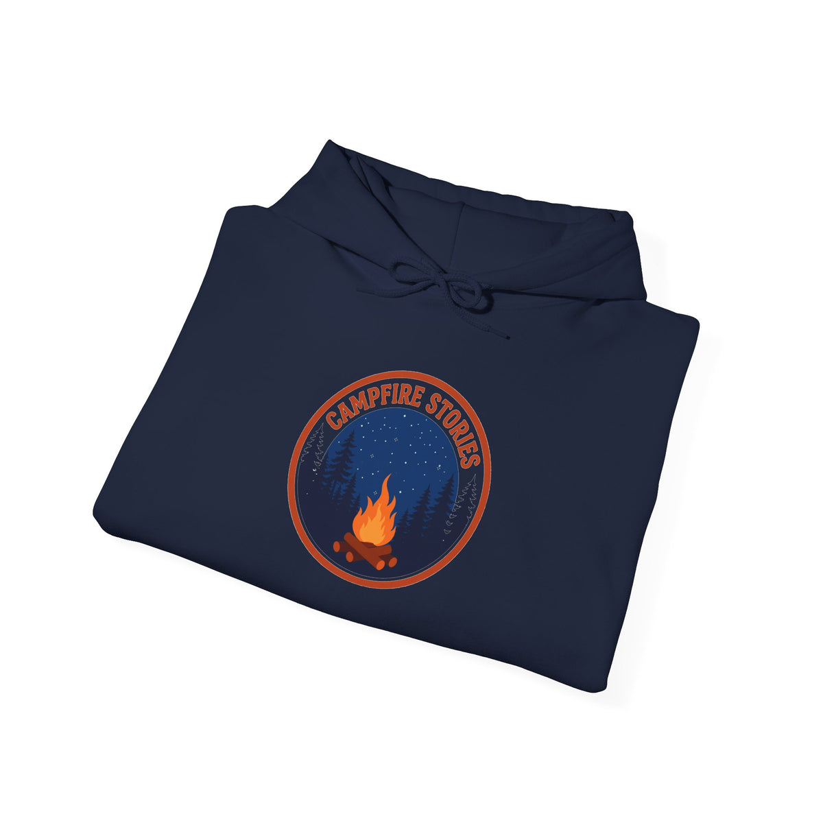 Vintage campfire scene graphic on a Wander Wild Co pullover hoodie