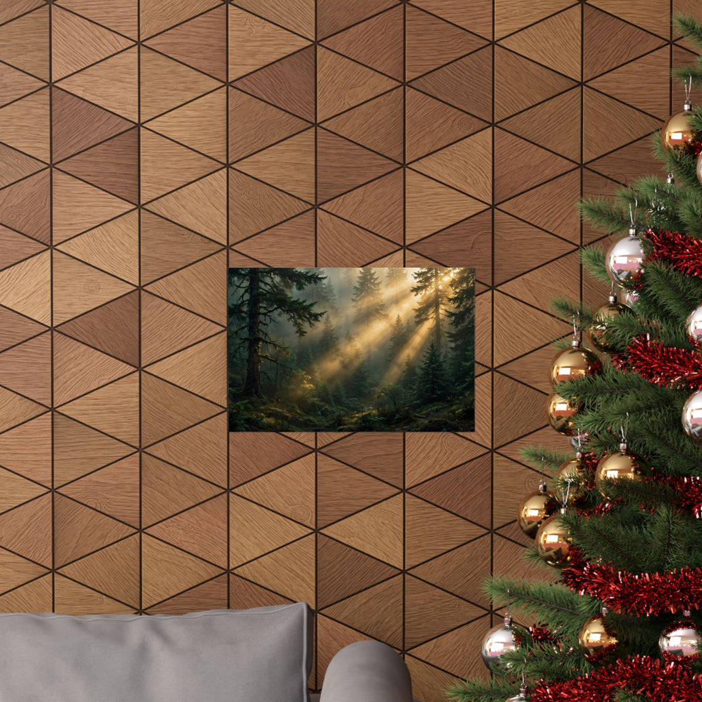Sunbeams Through Pines Art Print — Forest Light Rays Poster