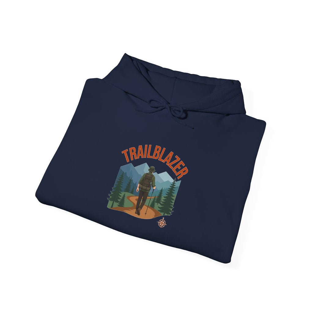 Retro mountain trail badge graphic on a Wander Wild Co vintage pullover hoodie