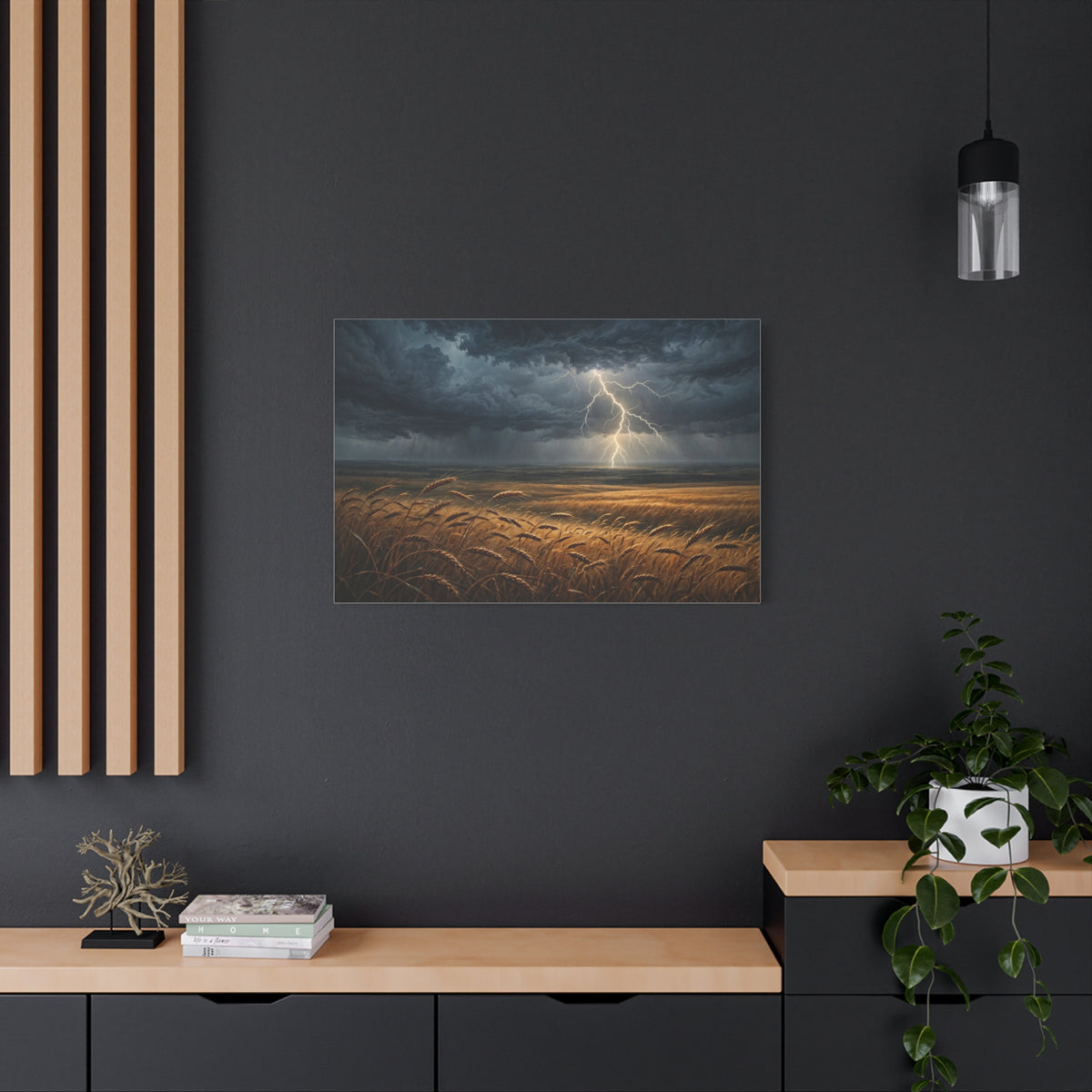 Storm Over the Plains Canvas Print — Lightning Storm Landscape Wall Art