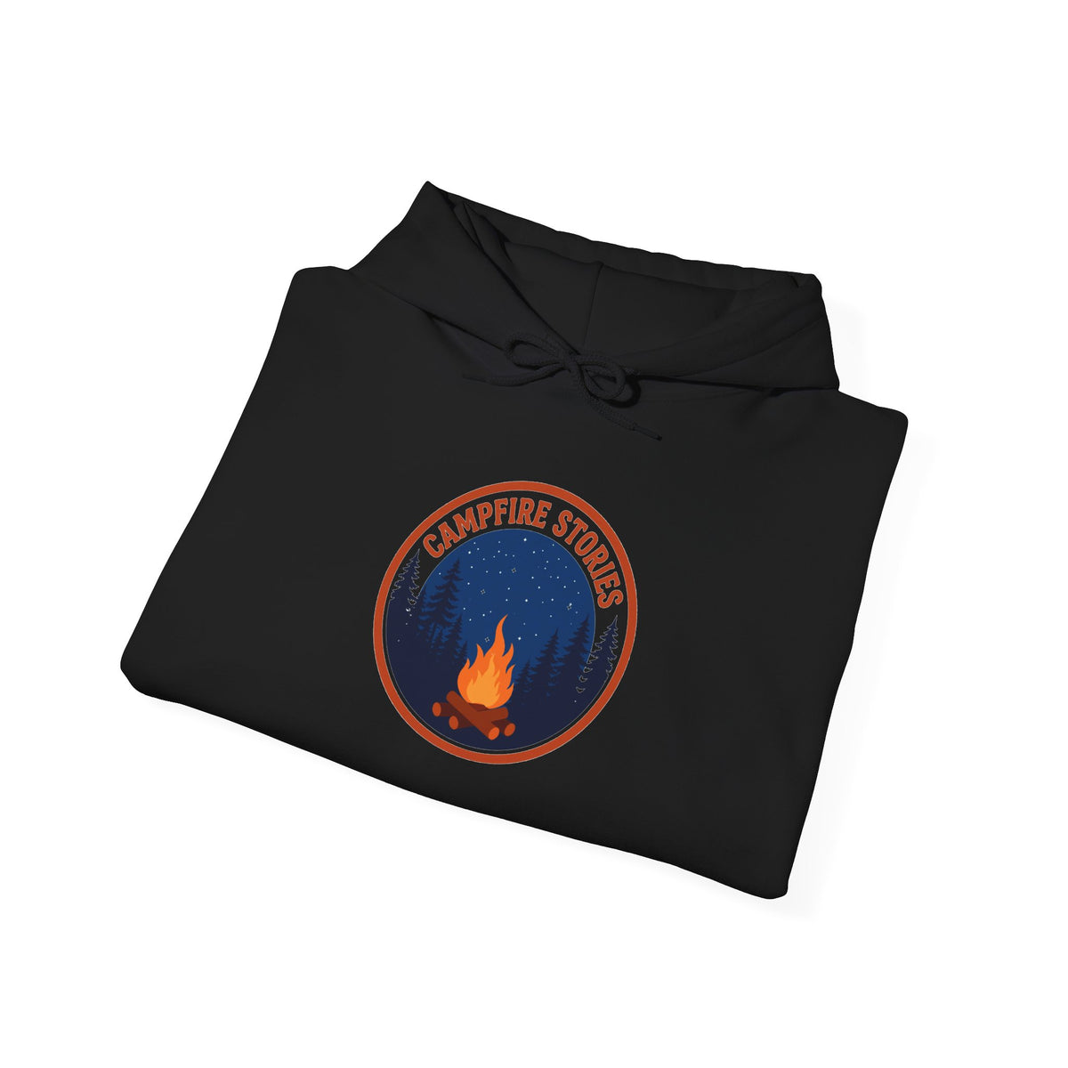 Vintage campfire scene graphic on a Wander Wild Co pullover hoodie