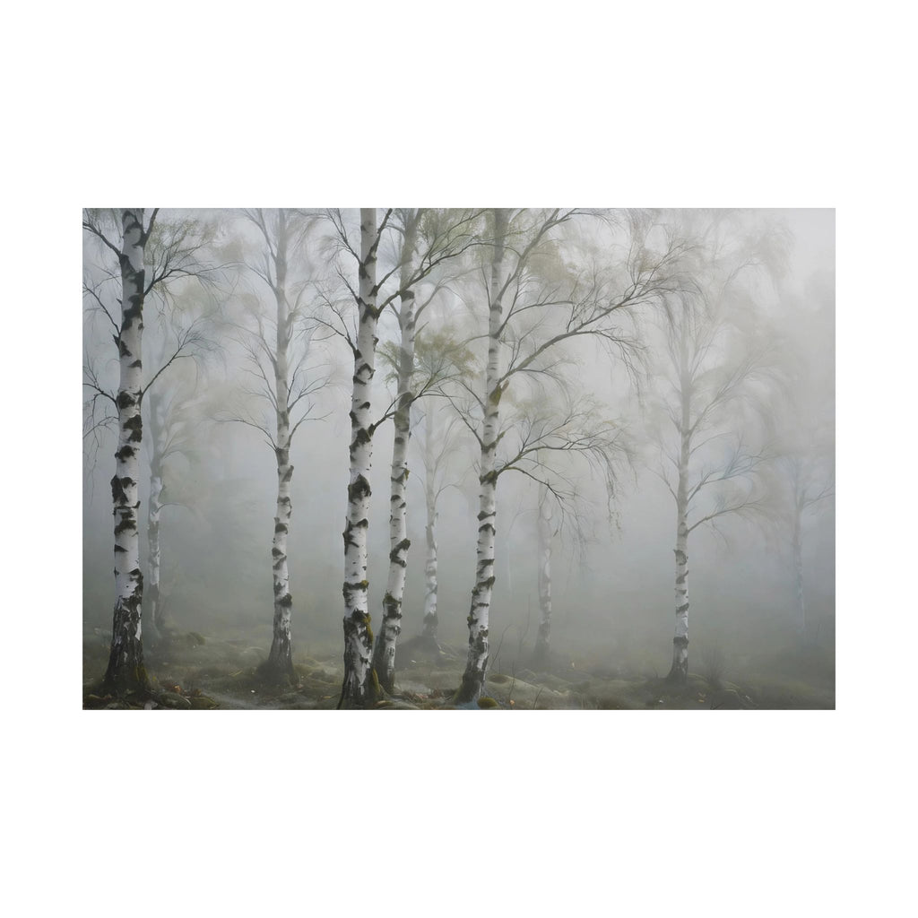 Birch Grove in Fog Art Print — Foggy Birch Trees Poster