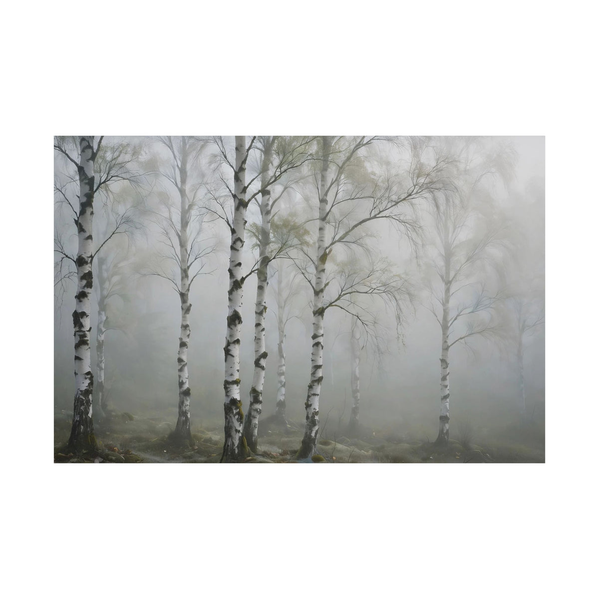 Birch Grove in Fog Art Print — Foggy Birch Trees Poster