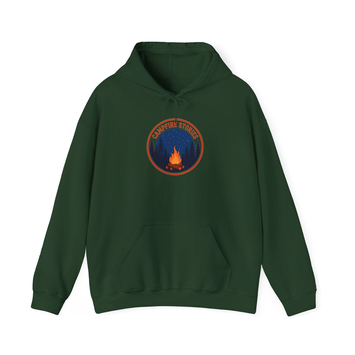 Vintage campfire scene graphic on a Wander Wild Co pullover hoodie