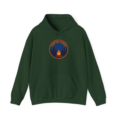 Vintage campfire scene graphic on a Wander Wild Co pullover hoodie