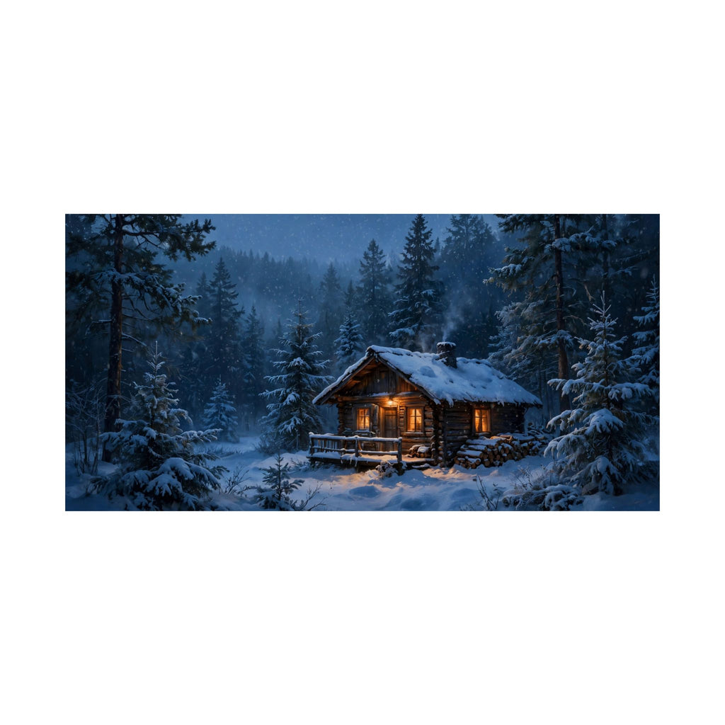 Cabin in the Pines Art Print — Cozy Snowy Cabin Poster
