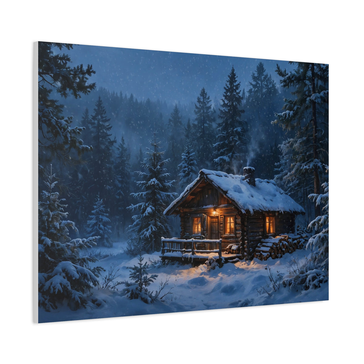 Cabin in the Pines Canvas Print — Snowy Cabin Winter Landscape Wall Art