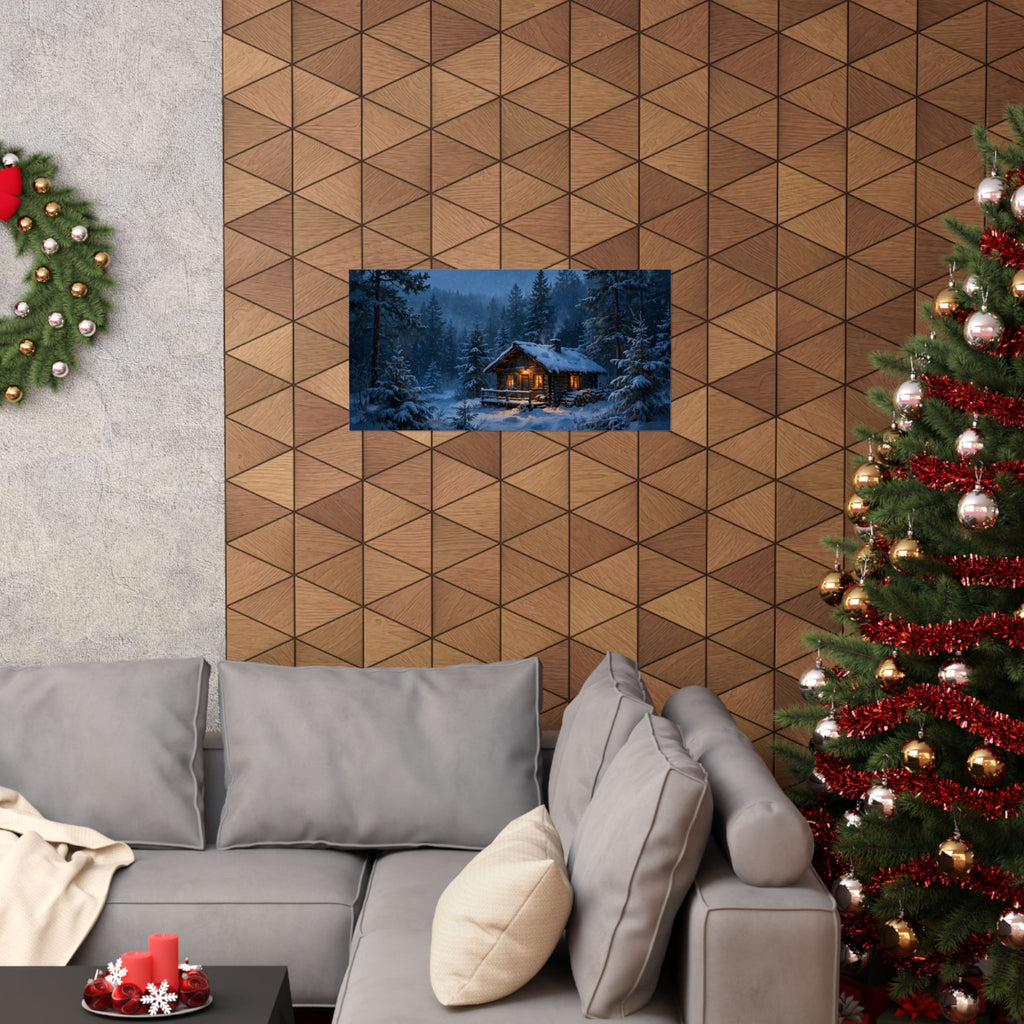 Cabin in the Pines Art Print — Cozy Snowy Cabin Poster