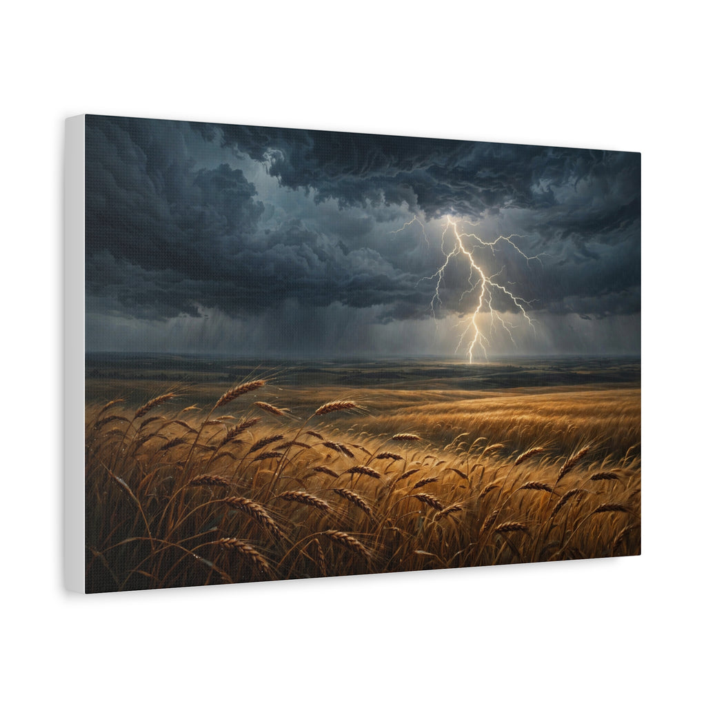 Storm Over the Plains Canvas Print — Lightning Storm Landscape Wall Art