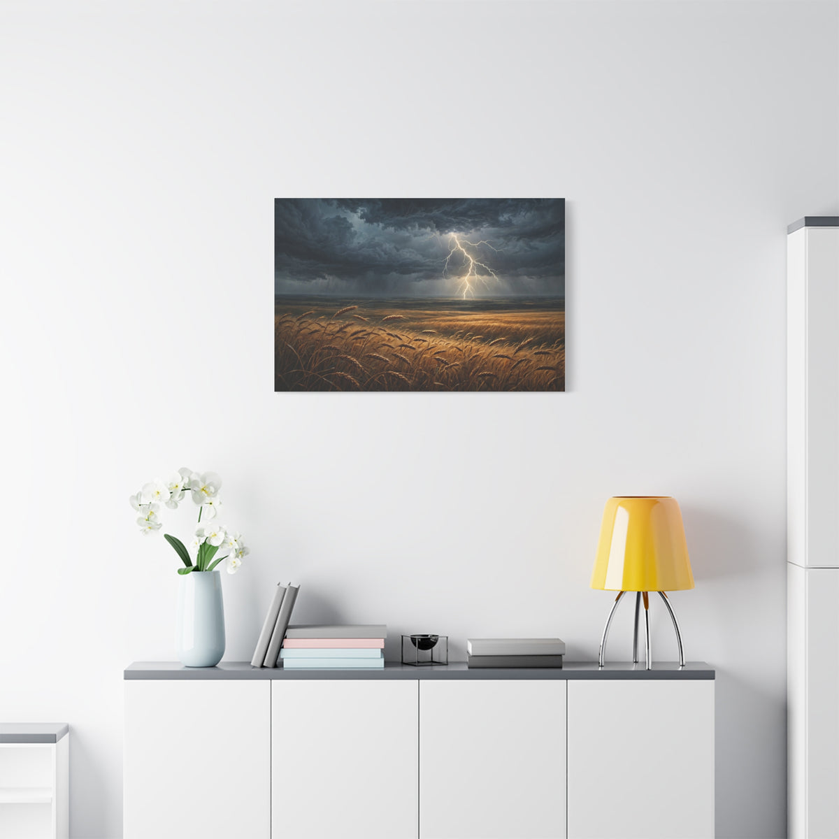 Storm Over the Plains Canvas Print — Lightning Storm Landscape Wall Art