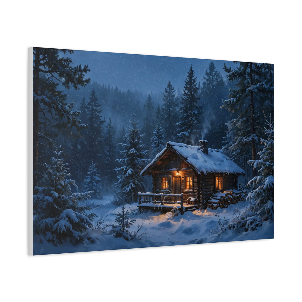 Cabin in the Pines Canvas Print — Snowy Cabin Winter Landscape Wall Art