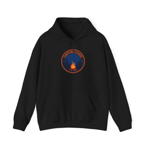 Vintage campfire scene graphic on a Wander Wild Co pullover hoodie