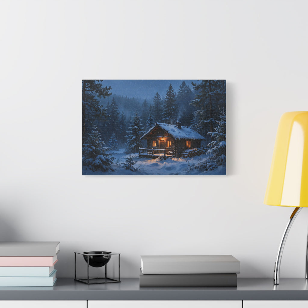 Cabin in the Pines Canvas Print — Snowy Cabin Winter Landscape Wall Art