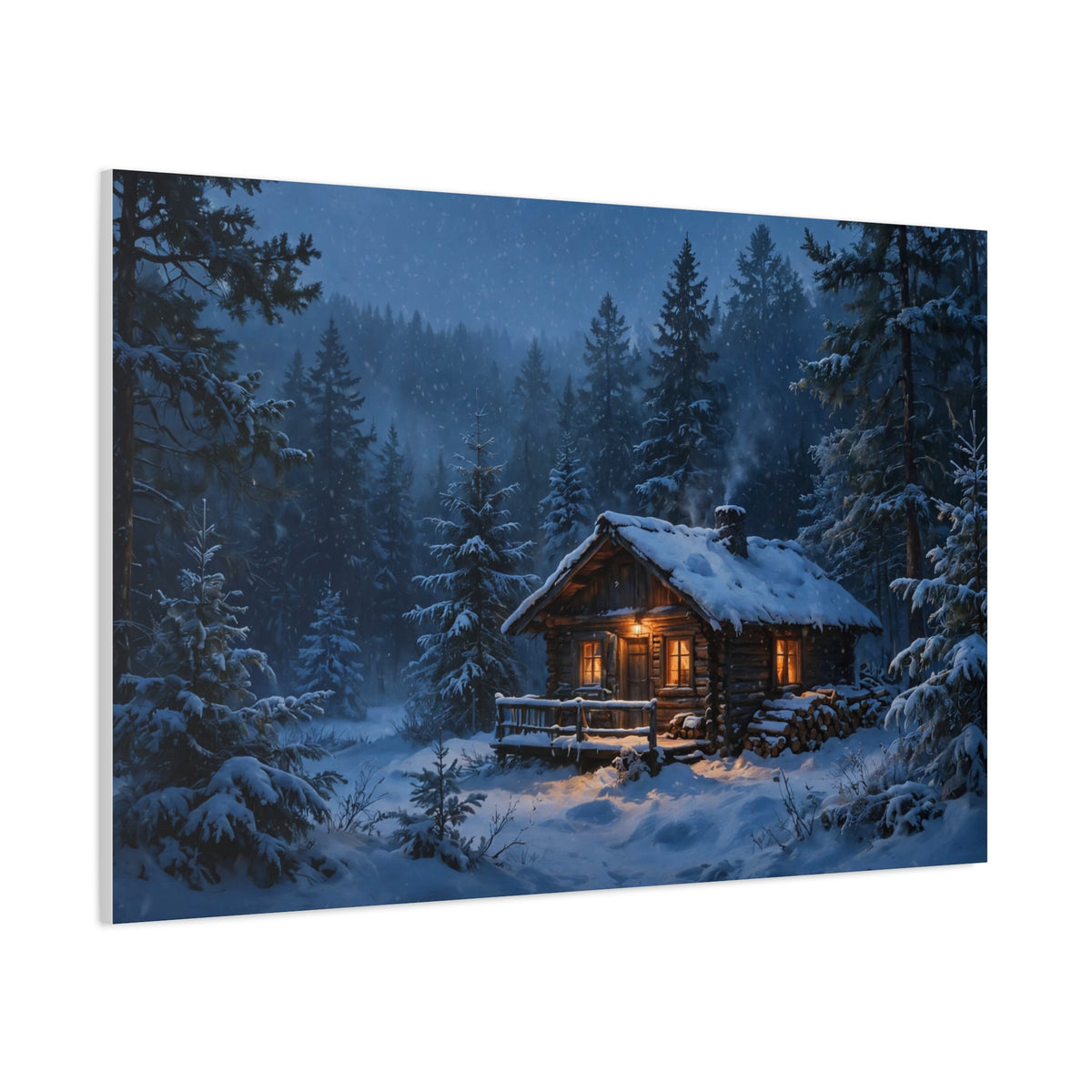 Cabin in the Pines Canvas Print — Snowy Cabin Winter Landscape Wall Art