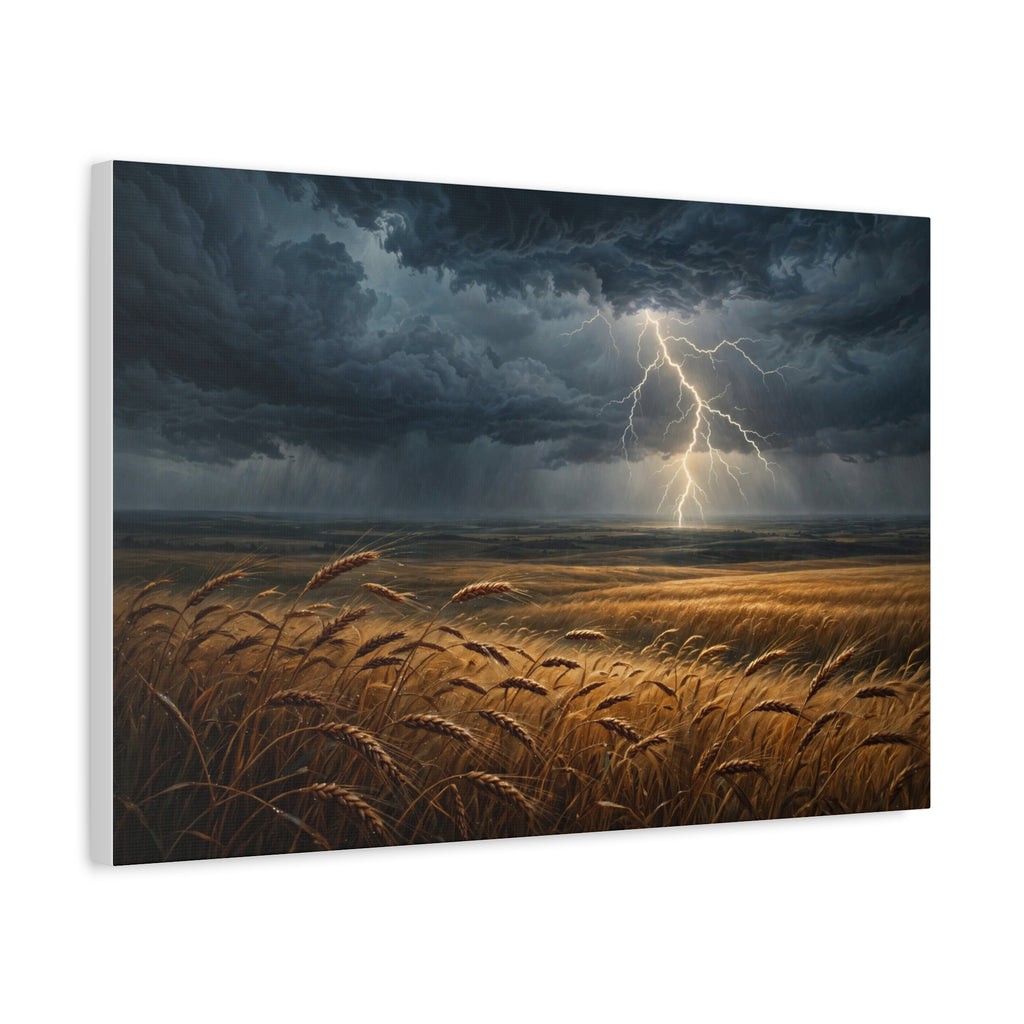 Storm Over the Plains Canvas Print — Lightning Storm Landscape Wall Art