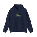 Retro gone fishing badge graphic on a Wander Wild Co vintage pullover hoodie