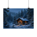 Cabin in the Pines Art Print — Cozy Snowy Cabin Poster
