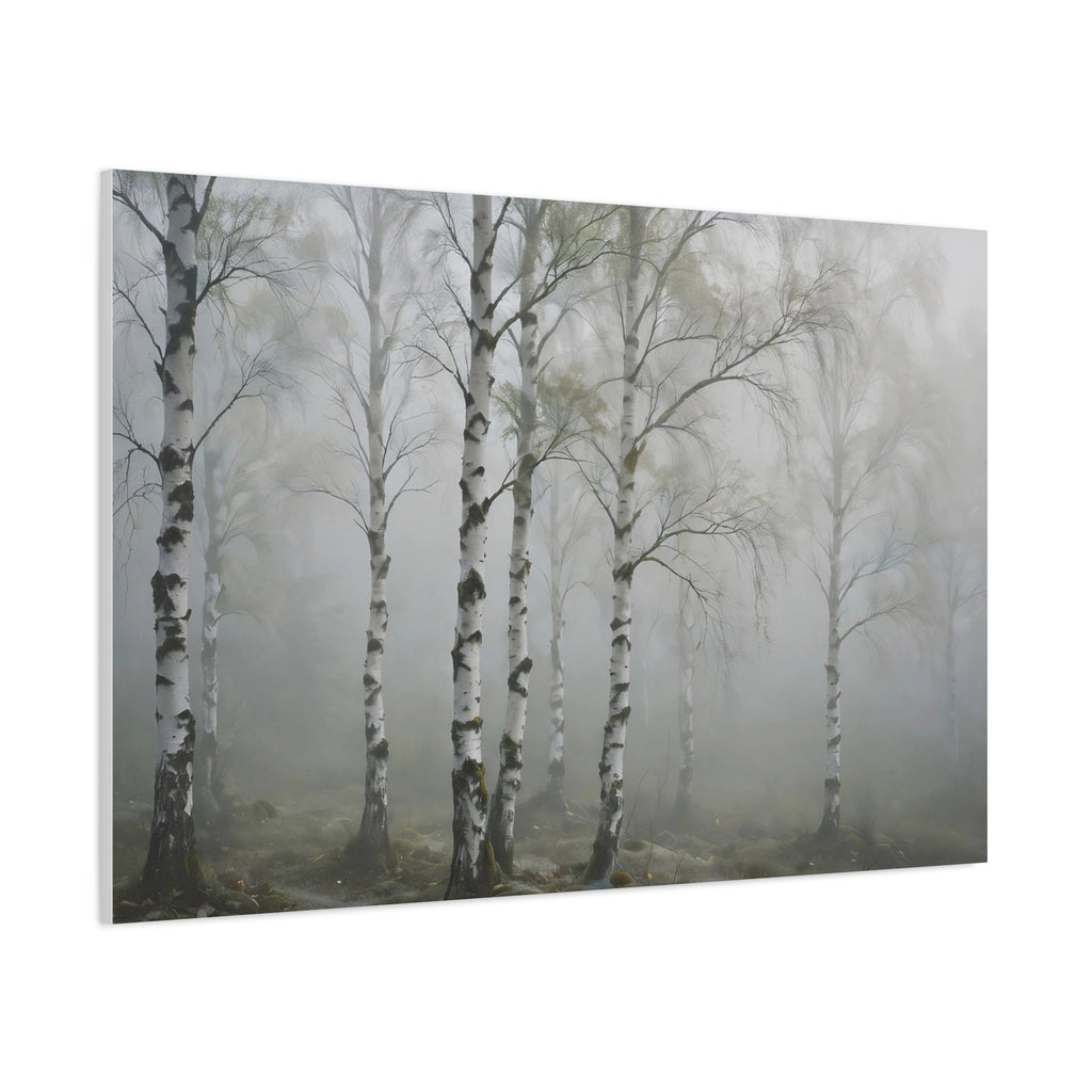 Birch Grove in Fog Canvas Print — Misty Birch Forest Wall Art