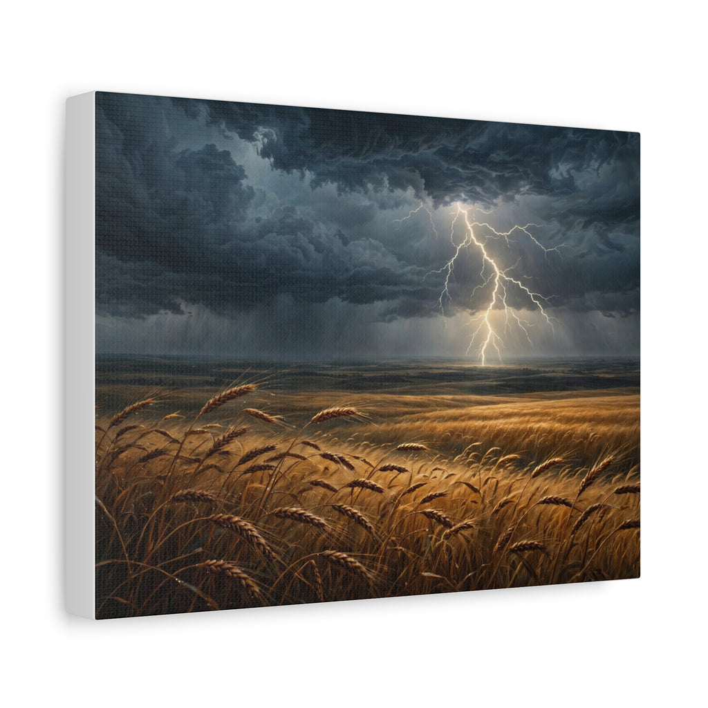 Storm Over the Plains Canvas Print — Lightning Storm Landscape Wall Art