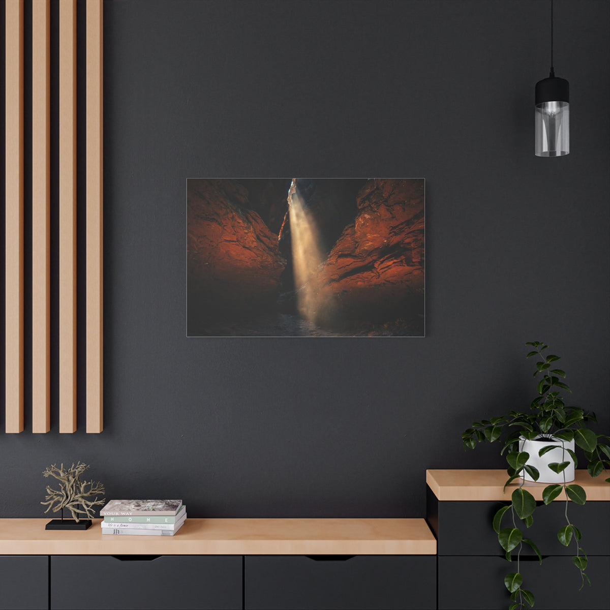 Slot Canyon Light Canvas Print — Red Rock Canyon Sunbeam Wall Art