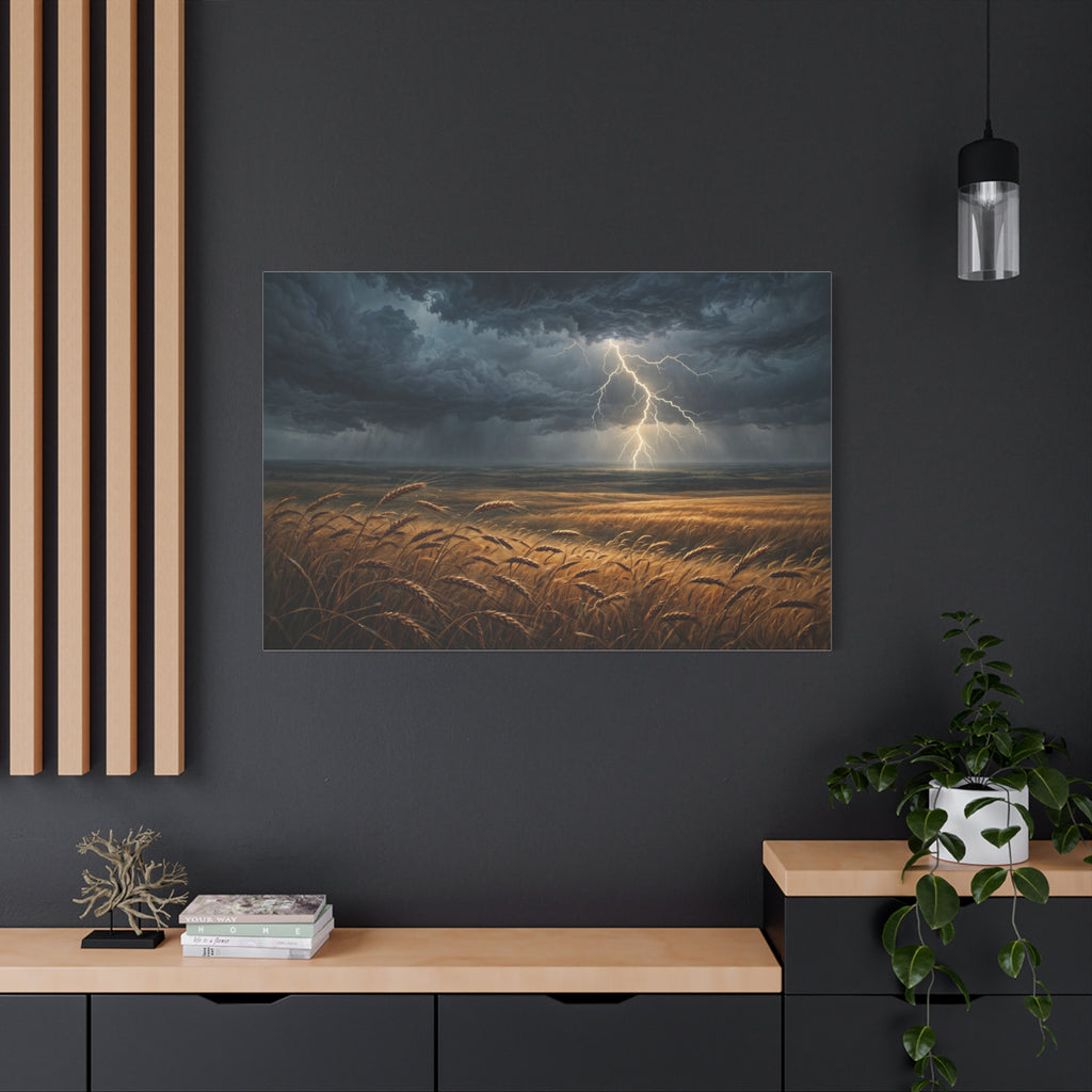 Storm Over the Plains Canvas Print — Lightning Storm Landscape Wall Art