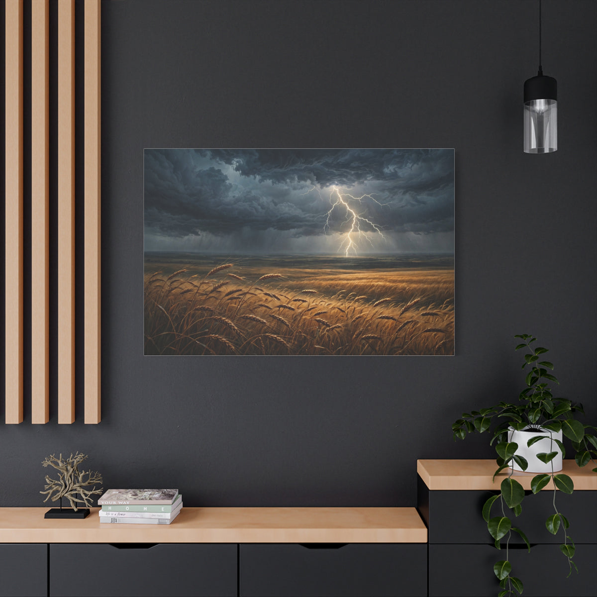 Storm Over the Plains Canvas Print — Lightning Storm Landscape Wall Art