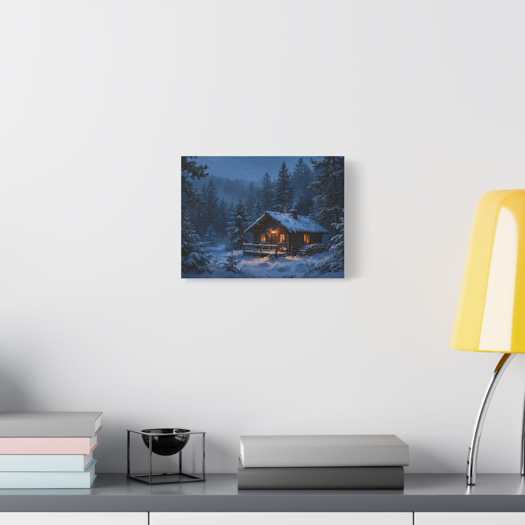 Cabin in the Pines Canvas Print — Snowy Cabin Winter Landscape Wall Art