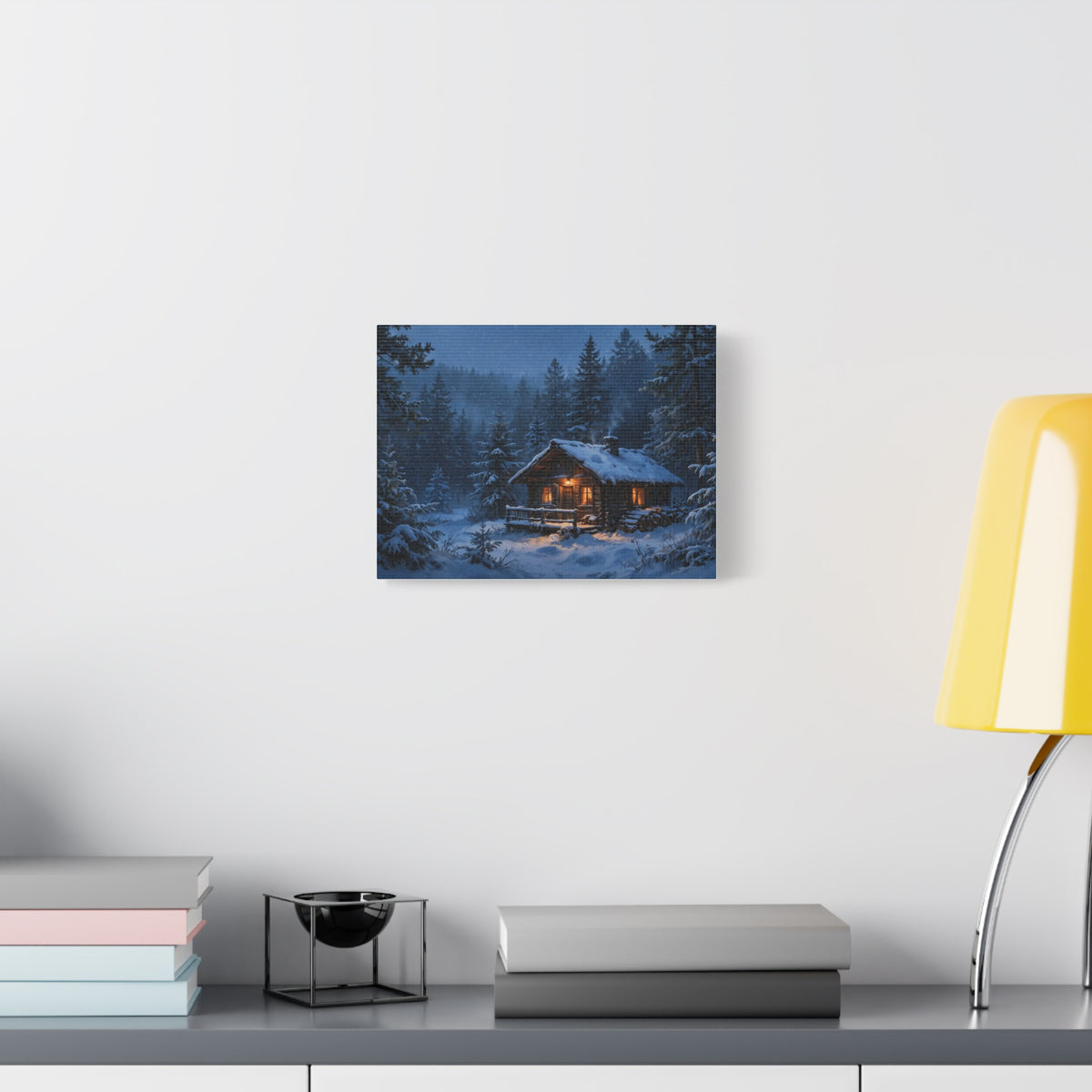 Cabin in the Pines Canvas Print — Snowy Cabin Winter Landscape Wall Art
