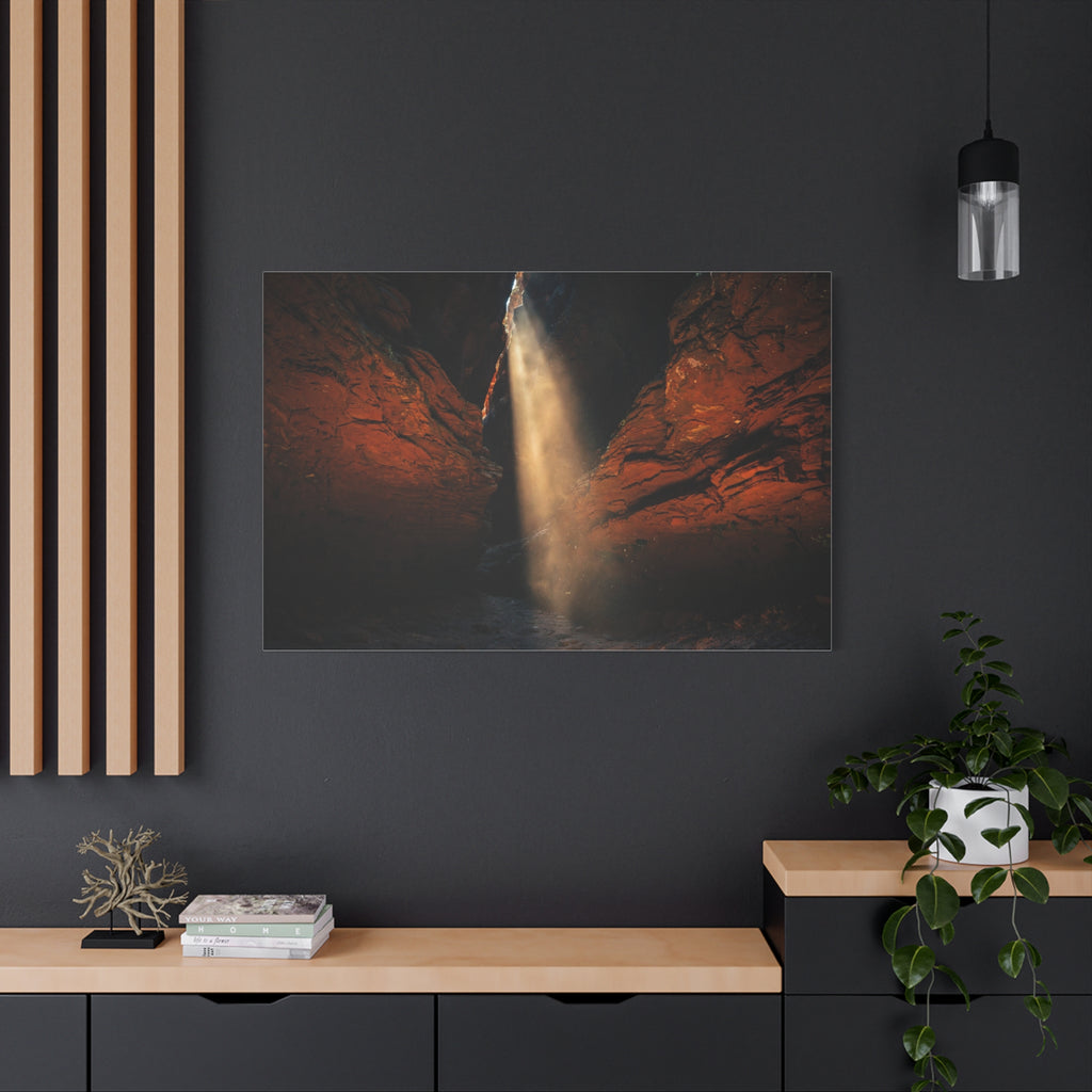 Slot Canyon Light Canvas Print — Red Rock Canyon Sunbeam Wall Art