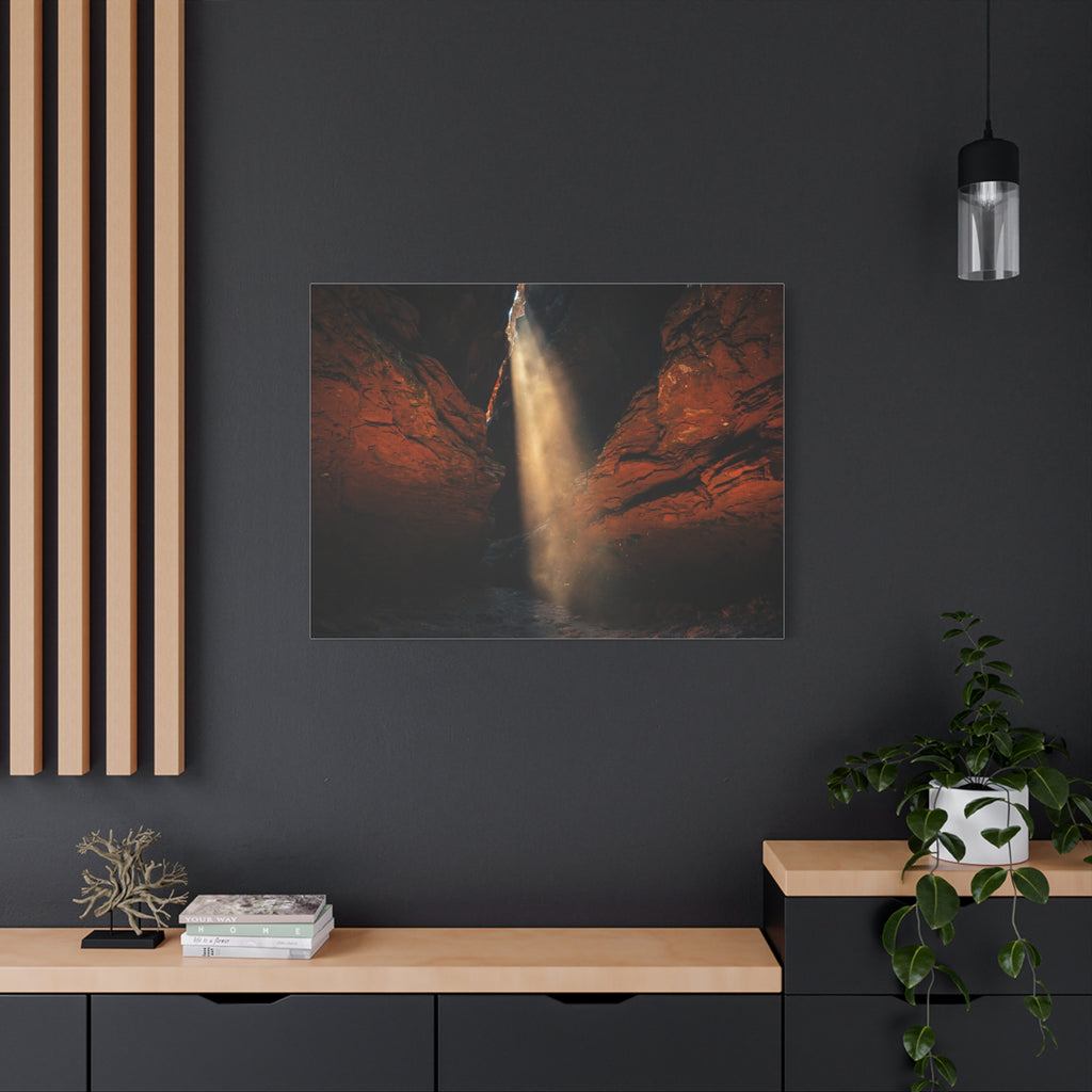 Slot Canyon Light Canvas Print — Red Rock Canyon Sunbeam Wall Art