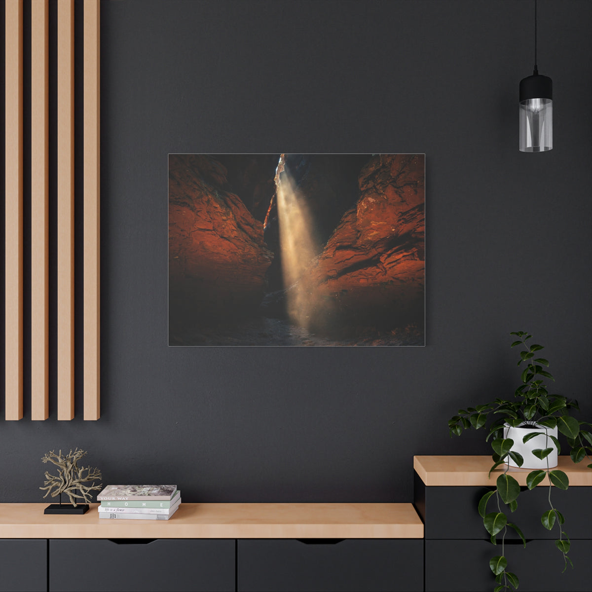 Slot Canyon Light Canvas Print — Red Rock Canyon Sunbeam Wall Art
