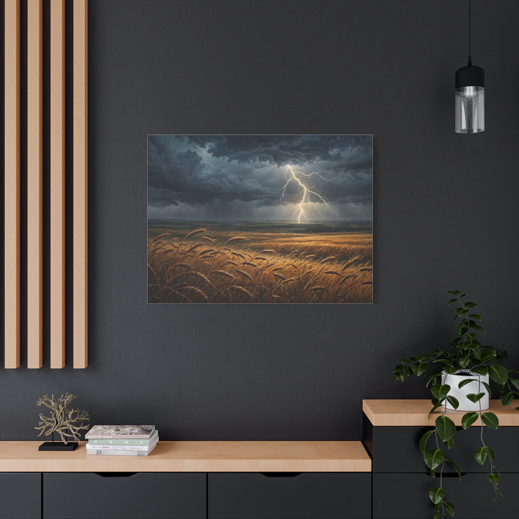 Storm Over the Plains Canvas Print — Lightning Storm Landscape Wall Art