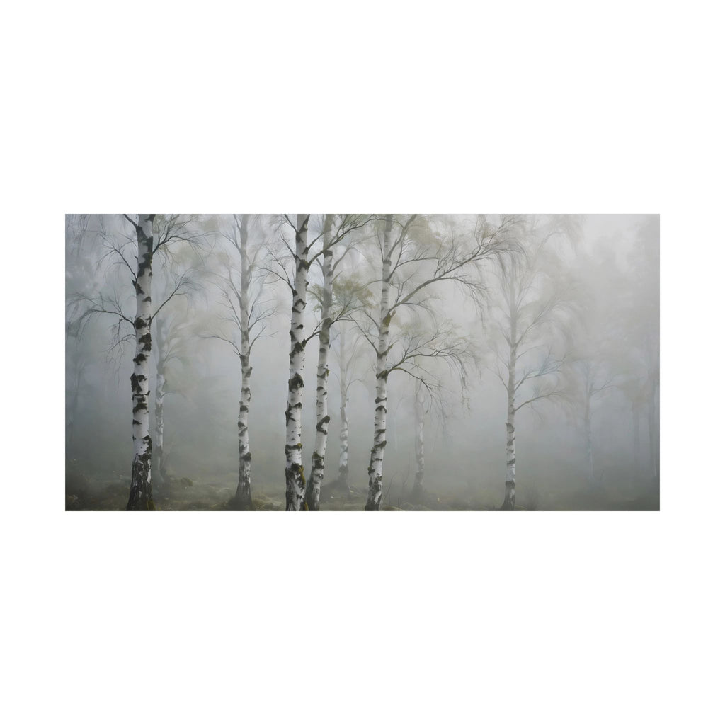 Birch Grove in Fog Art Print — Foggy Birch Trees Poster