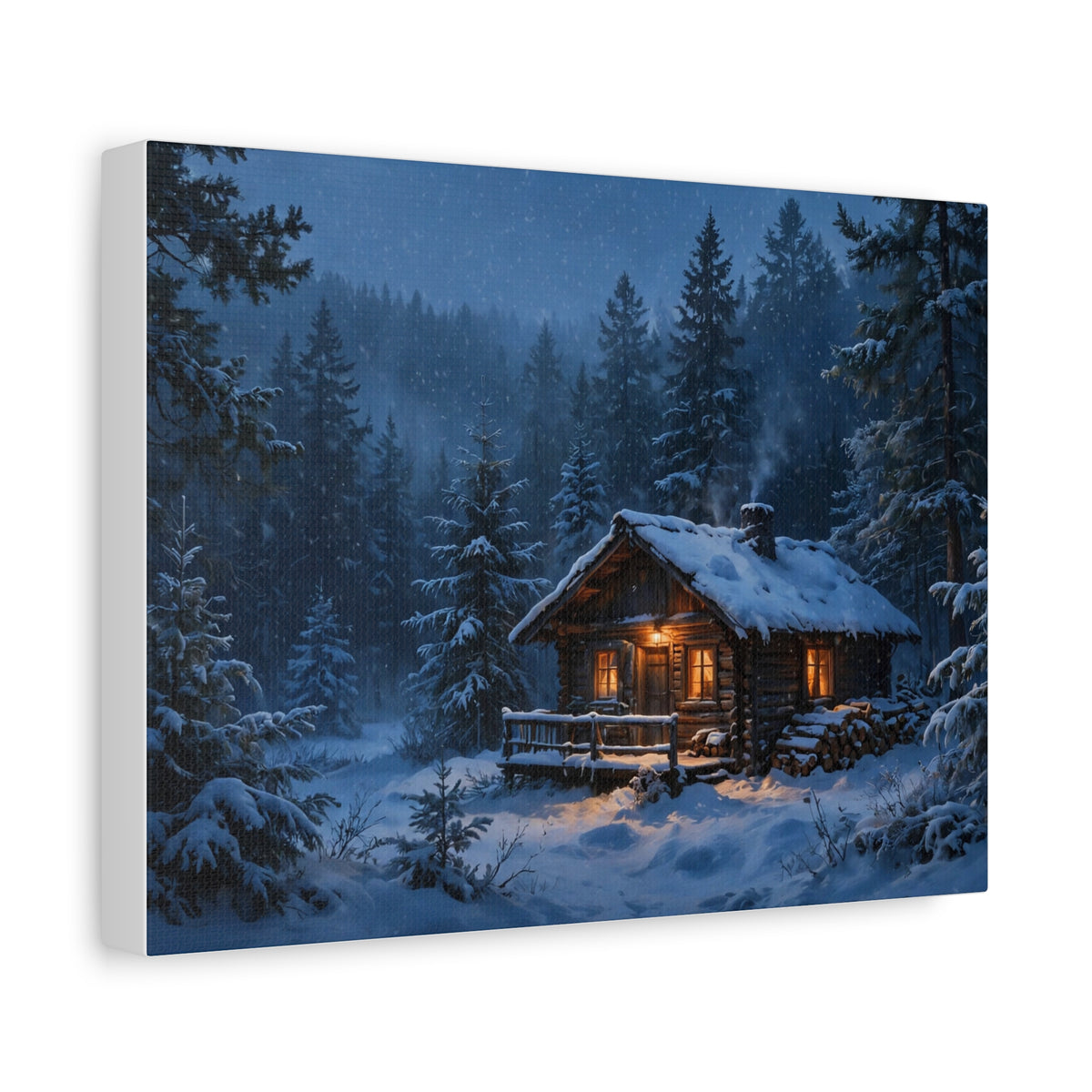 Cabin in the Pines Canvas Print — Snowy Cabin Winter Landscape Wall Art