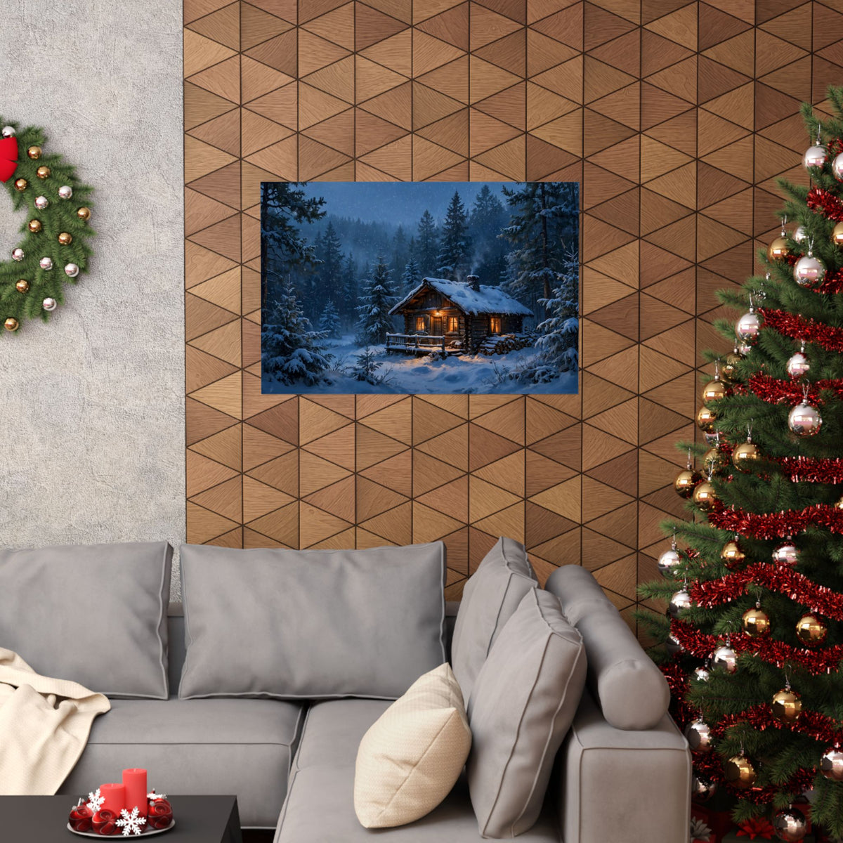 Cabin in the Pines Art Print — Cozy Snowy Cabin Poster