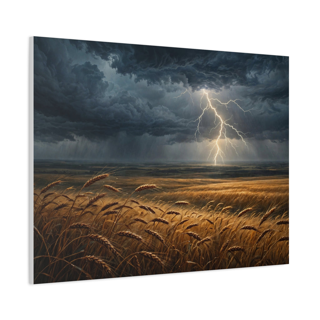 Storm Over the Plains Canvas Print — Lightning Storm Landscape Wall Art