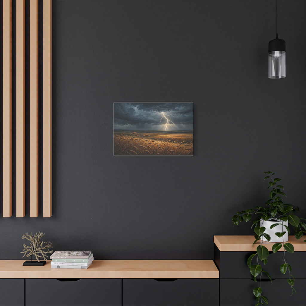 Storm Over the Plains Canvas Print — Lightning Storm Landscape Wall Art