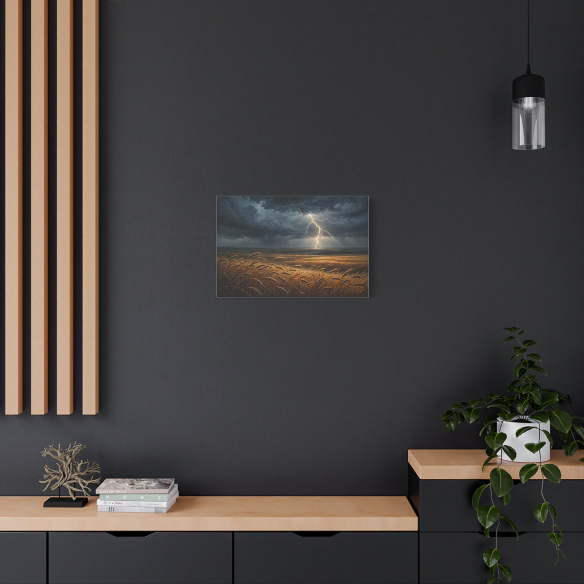 Storm Over the Plains Canvas Print — Lightning Storm Landscape Wall Art