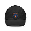 Vintage campfire scene design on a Wander Wild Co dad cap