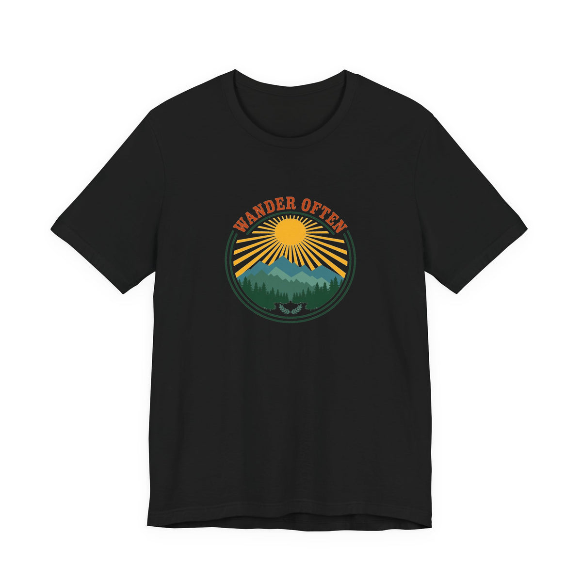 Retro wanderlust badge graphic on a black Wander Wild Co vintage classic tee