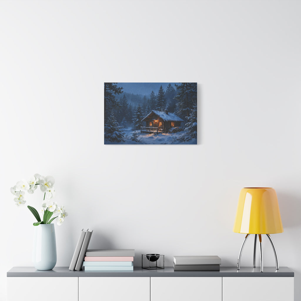 Cabin in the Pines Canvas Print — Snowy Cabin Winter Landscape Wall Art